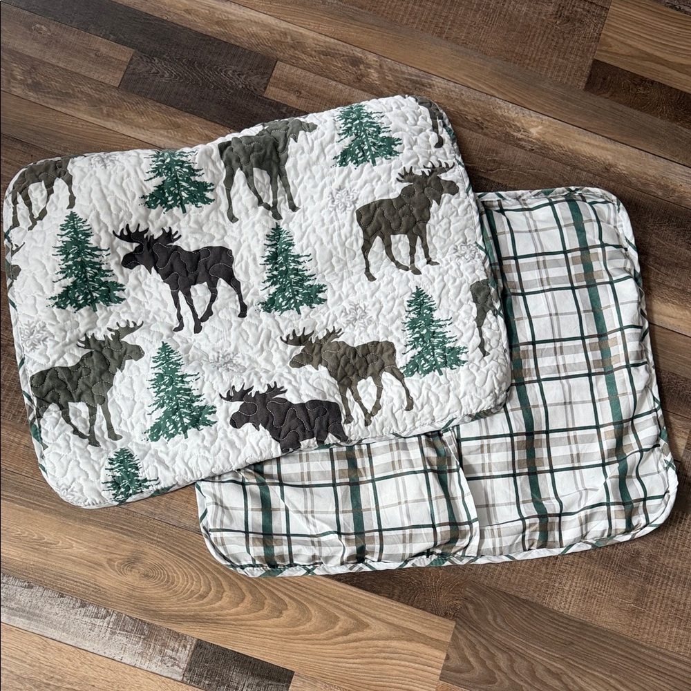 Moose Pillow Shams Cases Trees Plaid Set of 2